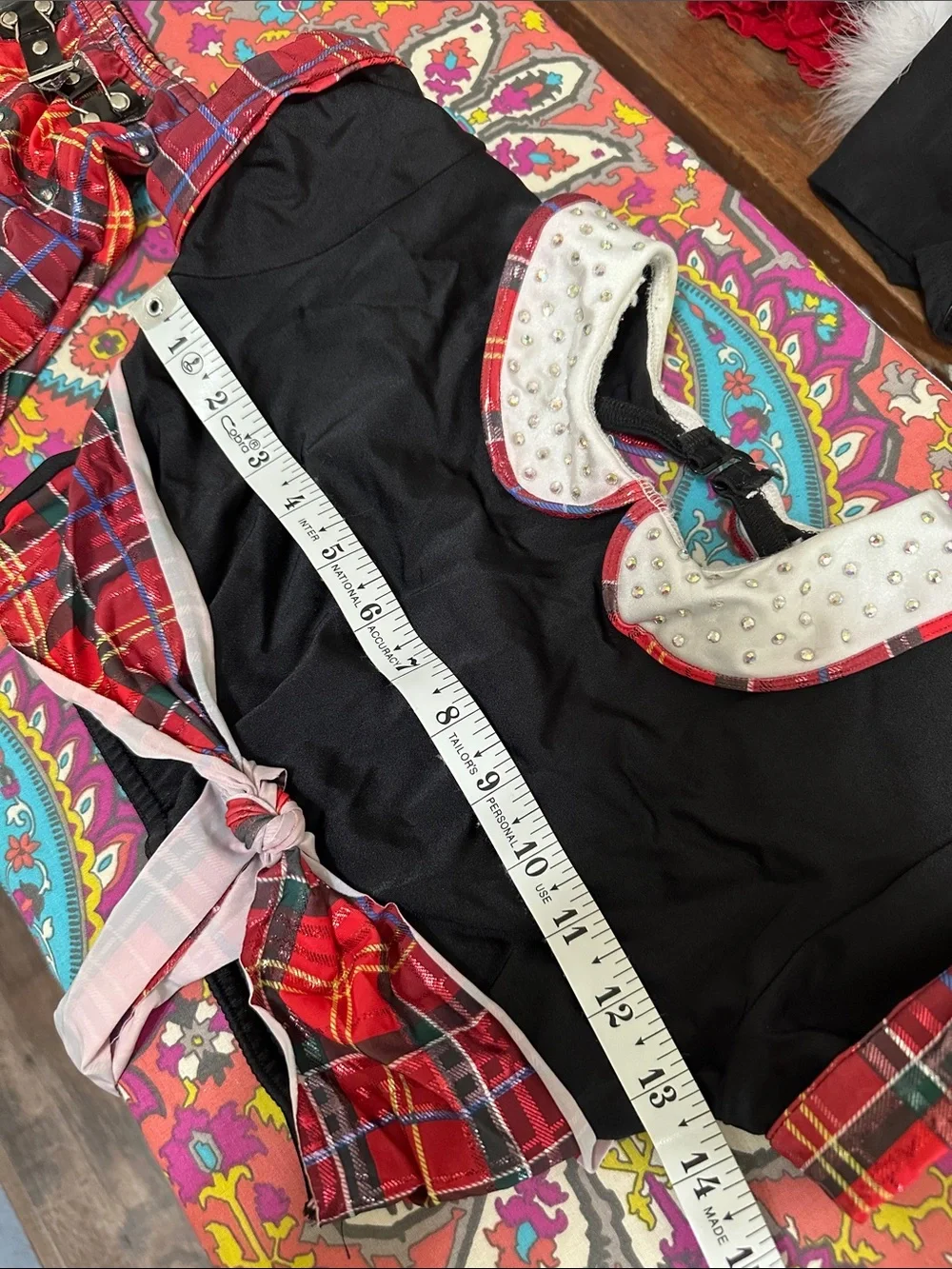 Competition Dance 2-Piece Black/Red Tartan Plaid Dance Costume Youth Large (YL)